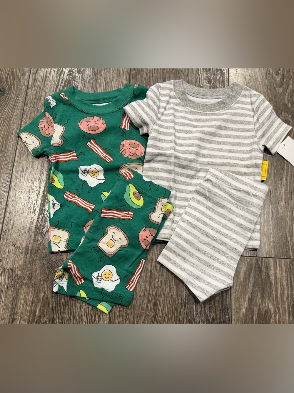 NWT wonder nation 2-Pack Pajama Set - Green Breakfast Print & Gray Stripe